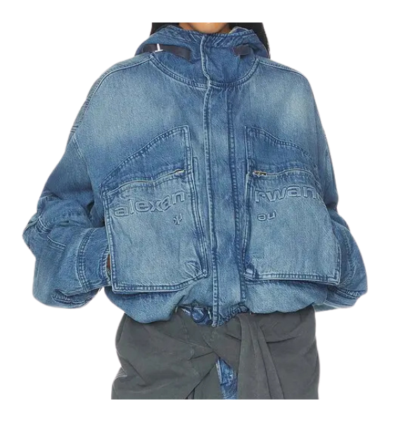 Tinted Medium Indigo Cropped Cargo Jacket