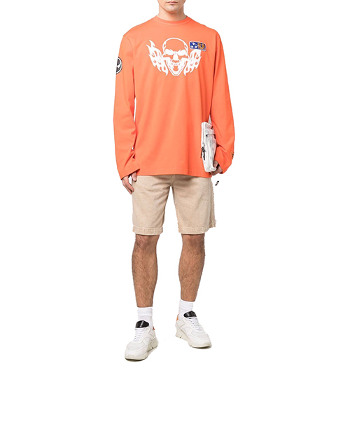 Orange White T-Shirt OS Flaming Skull