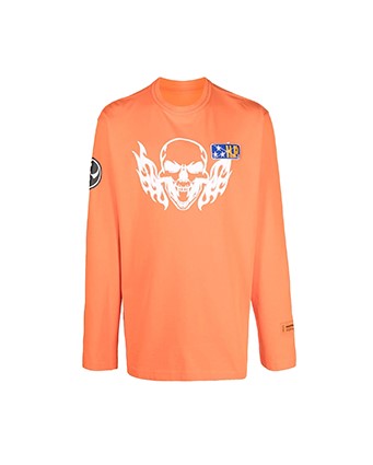 Orange White T-Shirt OS Flaming Skull
