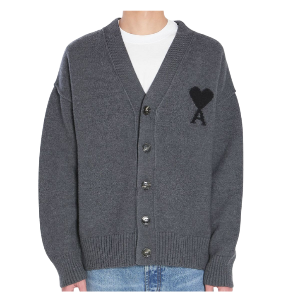 Dark Grey Cardigan With Contrasted Ami De Coeur Felted Merino Wool Knit
