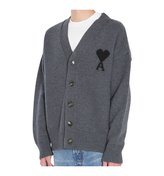 Dark Grey Cardigan With Contrasted Ami De Coeur Felted Merino Wool Knit