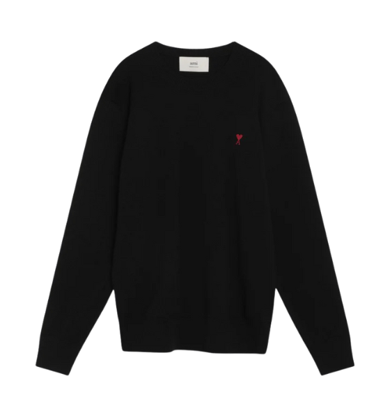 Black Crewneck Sweater With Contrasted Ami De Coeur Merino Wool Knit