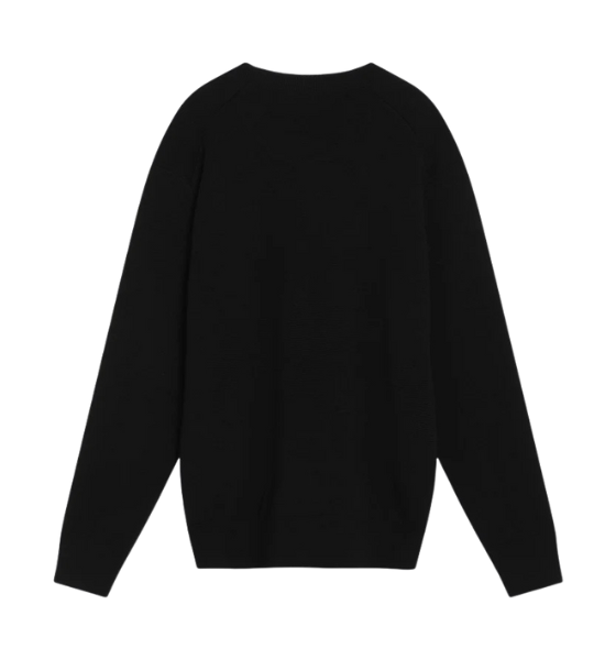 Black Crewneck Sweater With Contrasted Ami De Coeur Merino Wool Knit
