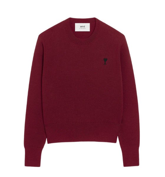 Cerise Crewneck Sweater With Contrasted Ami De Coeur Merino Wool Knit