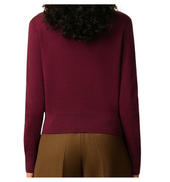 Cerise Crewneck Sweater With Contrasted Ami De Coeur Merino Wool Knit