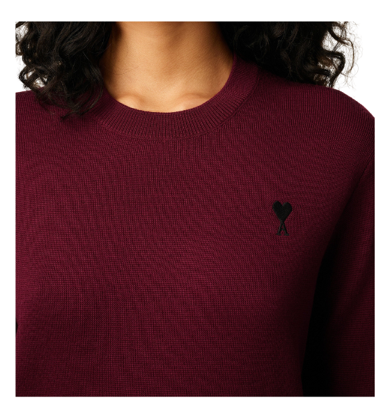 Cerise Crewneck Sweater With Contrasted Ami De Coeur Merino Wool Knit