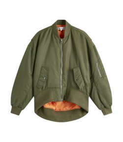 Oversized CurvedHem Olive Bomber Jacket