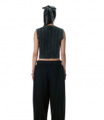 Washed Black V-Neck Vest With Wang Sport Embrodery