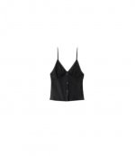 Black Snap Front Cami W/Lace Trim
