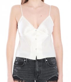 Ivory Snap Front Cami W/Lace Trim