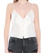 Ivory Snap Front Cami W/Lace Trim