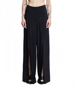 Black Wide-leg Open Slit Buckled Trousers