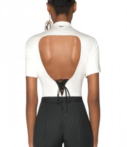 White Corset Open Back Jersey Bodysuit