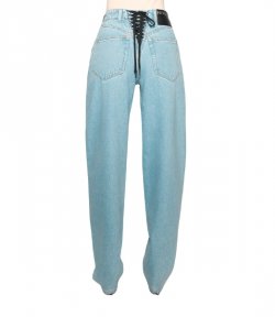 Blue Laced-up Wide Leg Jeans