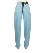 Blue Laced-up Wide Leg Jeans