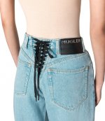 Blue Laced-up Wide Leg Jeans