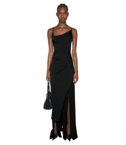 Black Asymetrical Buckled Strap Dress