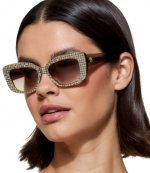 Gold Comb Gem Rectangle Sunglasses
