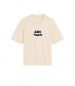 White Cream Tshirt With Ami Paris Patch