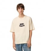 White Cream Tshirt With Ami Paris Patch