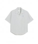 White/Blue Cotton Camp Collar Short Sleeves Shirt
