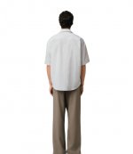 White/Blue Cotton Camp Collar Short Sleeves Shirt