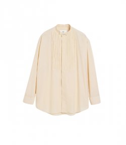 Beige Cotton Oversized Pleated Shirt