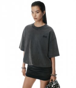 Faded Black Prestyled T-Shirt Dress W/ Ruched Mini Skirt
