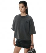Faded Black Prestyled T-Shirt Dress W/ Ruched Mini Skirt