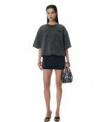 Faded Black Prestyled T-Shirt Dress W/ Ruched Mini Skirt