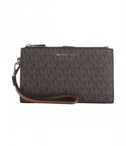 Double Zip Black Brown Wristlet