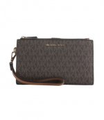 Double Zip Black Brown Wristlet