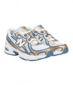 740 White/Baby Blue/Gold Sneaker