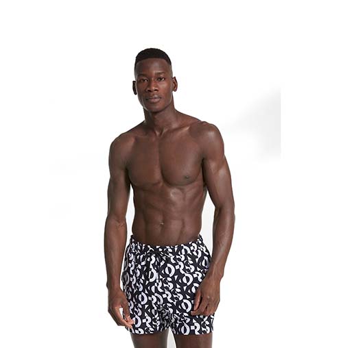 Black White Logo Print Swimwear
