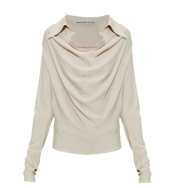 Ivory Long Sleeve Top W/ Cowl Placket