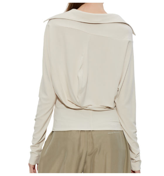 Ivory Long Sleeve Top W/ Cowl Placket