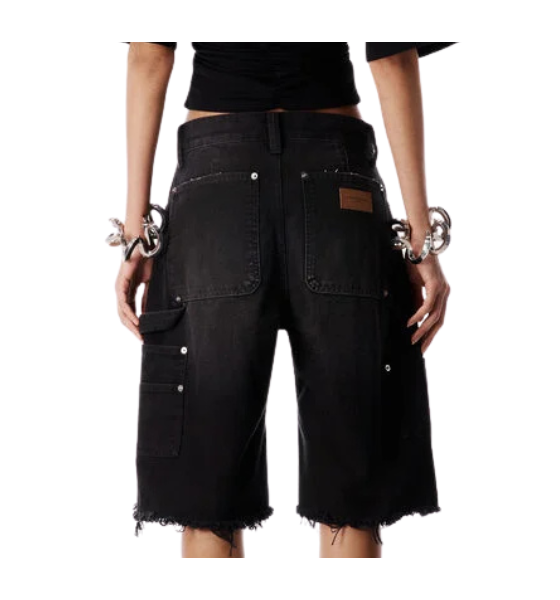 Vintage Black Mid Rise Carpenter Shorts W/ Zip