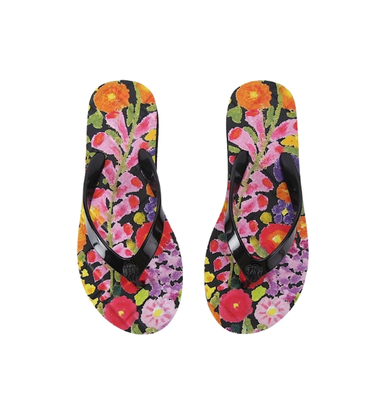 Black Kensington Q Flip Flop Multicolor Flowers