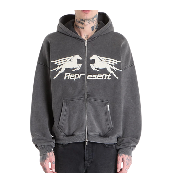 Vintage Grey Pegasus Zip Through Hoodie