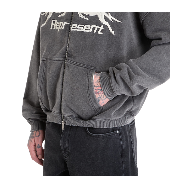 Vintage Grey Pegasus Zip Through Hoodie