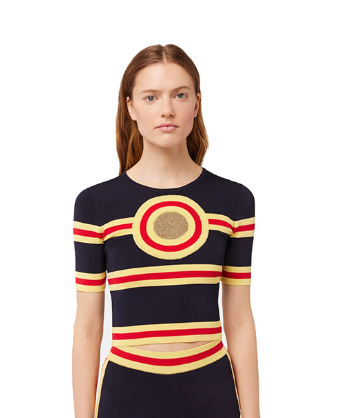 Navy Gold Pull Round Neck