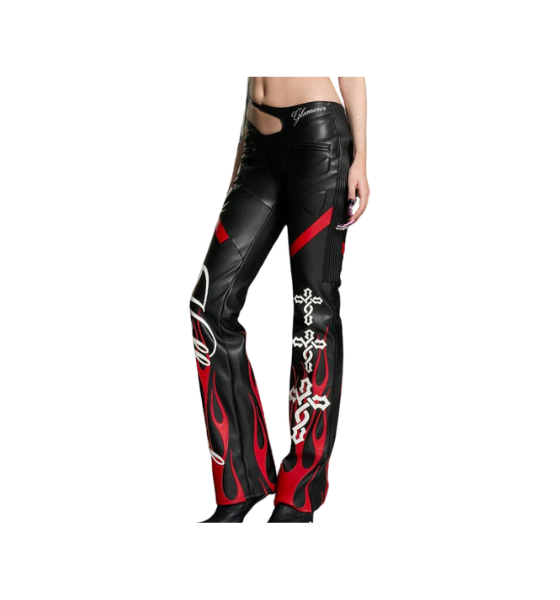 Black/Red Hollywood Assymetric Moto Trousers