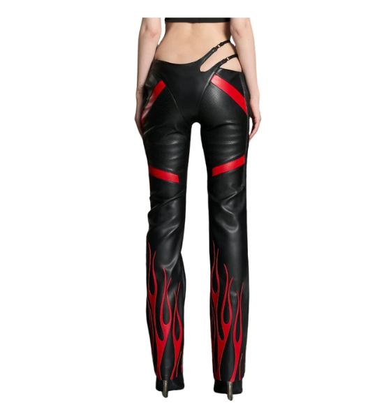 Black/Red Hollywood Assymetric Moto Trousers