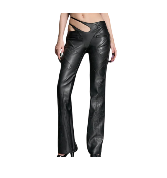 Black Hollywood Assymetric Moto Trousers