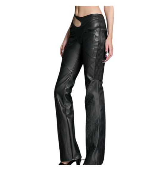Black Hollywood Assymetric Moto Trousers