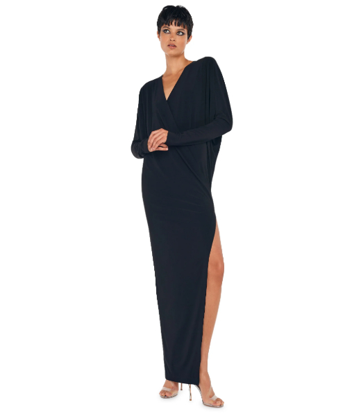 Dolman Wrap Black Gown W Side Slit