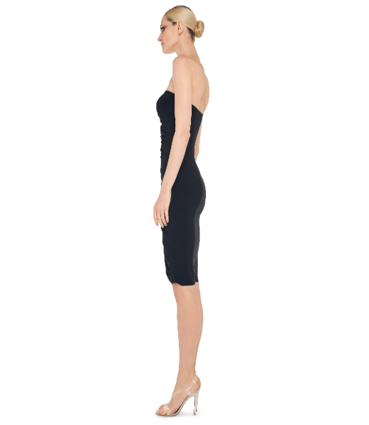Black Strapless Shirred Front Dress To Knee