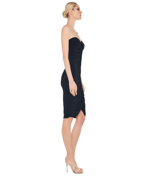 Black Strapless Shirred Front Dress To Knee