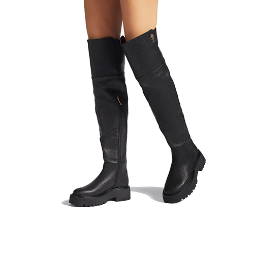 Black Leather High Leg Boots