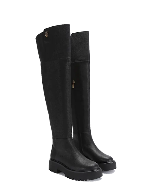 Black Leather High Leg Boots